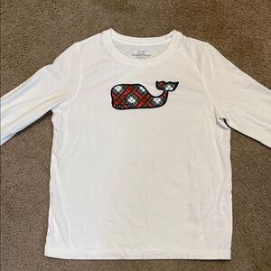 Vineyard Vines White Tee with Plaid Whale Design